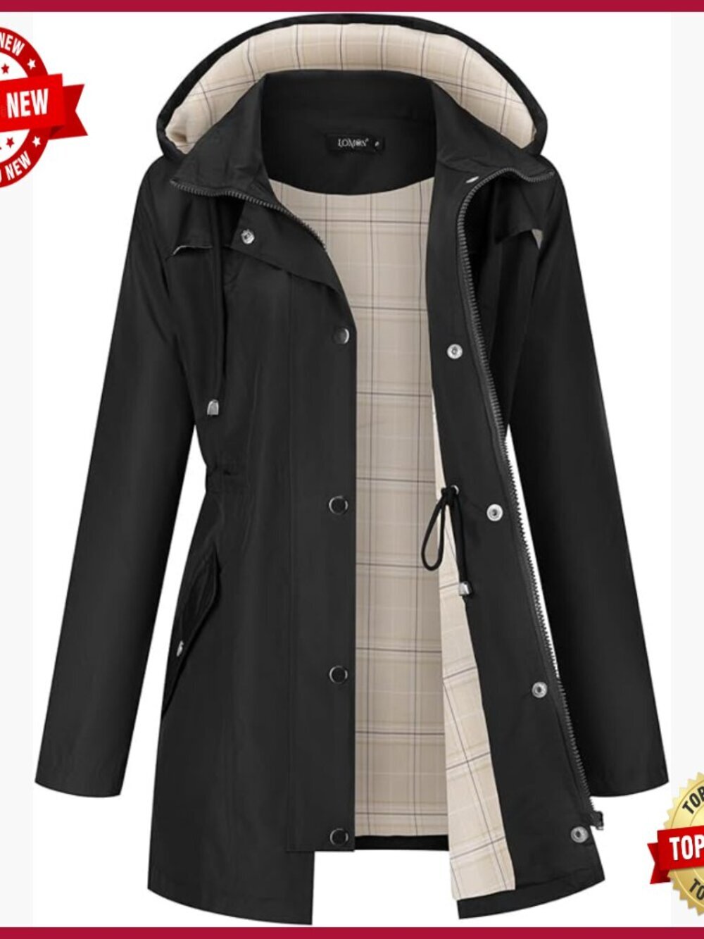 Waterproof Hooded Rain Jacket Lightweight Windproof Hiking Outdoor Trench Coat